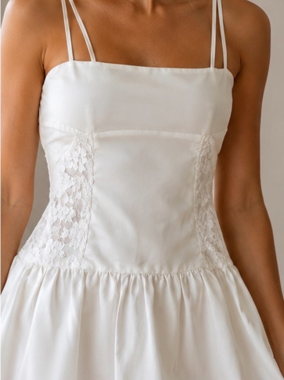 Pepper Mayo White Mini Dress Lace detail on sides and Ties on back